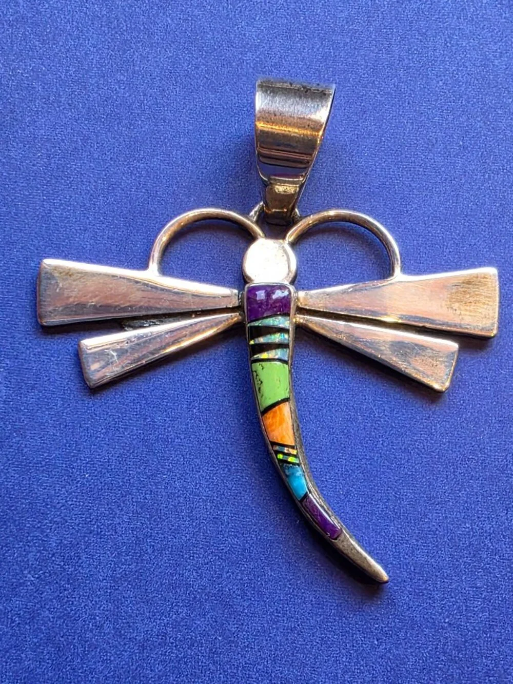 Calvin Begay Native American Sterling Silver Inlaid Dragonfly Pendant - Picture 1 of 5